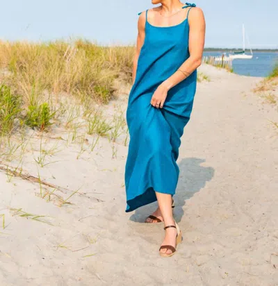 Line In The Sand Pacific Linen Maxi Dress In Sea Blue