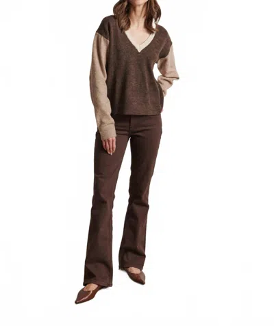 Line Izzy Tri-color V Neck Top In Barn Owl In Brown
