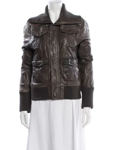 Pre-owned Line Lambskin Bomber Jacket In Brown