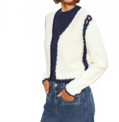 Line Marigold Tipped Cardigan In Pearl In White