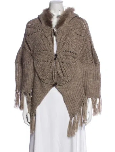 Pre-owned Line Patterned Open Front Sweater In Brown