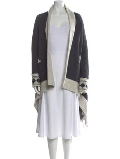 Pre-owned Line Patterned Open Front Sweater In Neutral