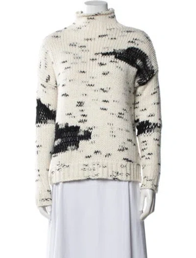Pre-owned Line Patterned Turtleneck Sweater In White