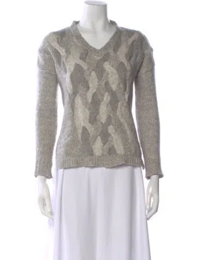 Pre-owned Line Patterned V-neck Sweater In Gray
