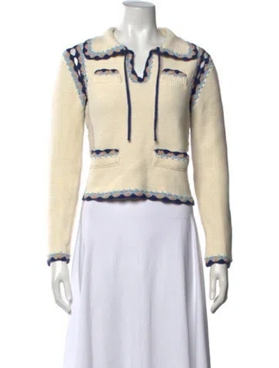 Pre-owned Line Patterned V-neck Sweater In Neutrals