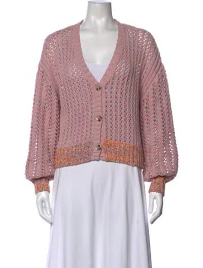 Pre-owned Line Patterned V-neck Sweater In Pink