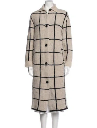 Pre-owned Line Plaid Print Coat In Neutrals