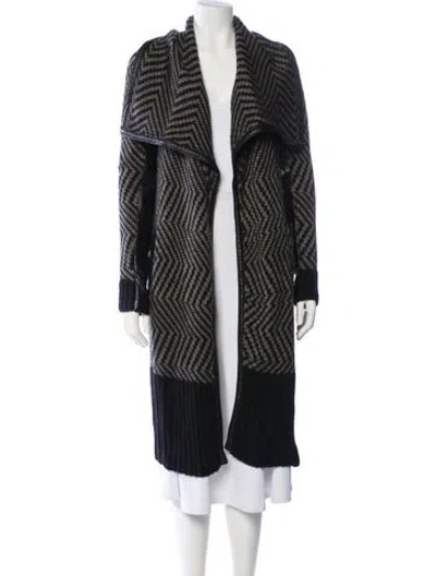 Pre-owned Line Printed Coat In Black