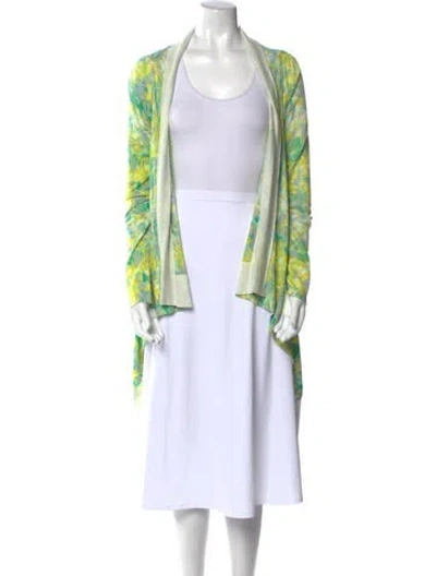 Pre-owned Line Striped Open Front Sweater In Green