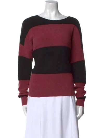 Pre-owned Line Striped Scoop Neck Sweater In Red