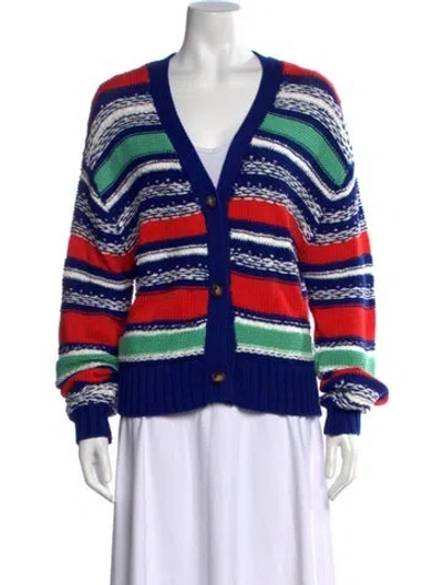 Pre-owned Line Striped V-neck Sweater In Blue