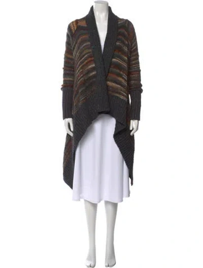 Pre-owned Line Striped V-neck Sweater In Gray