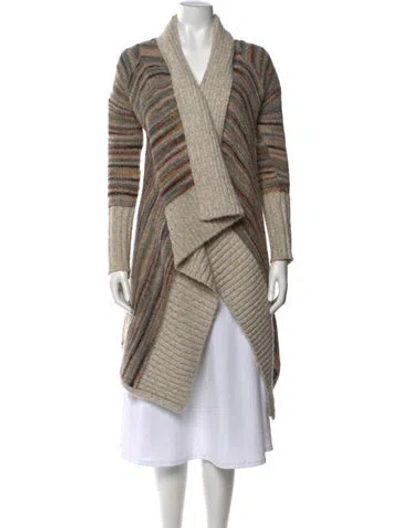 Pre-owned Line Striped V-neck Sweater In Neutral