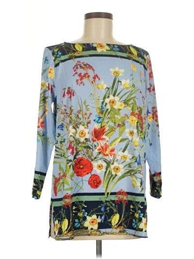 Pre-owned Linea By Louis Dell'olio 3/4 Sleeve Blouse In Blue