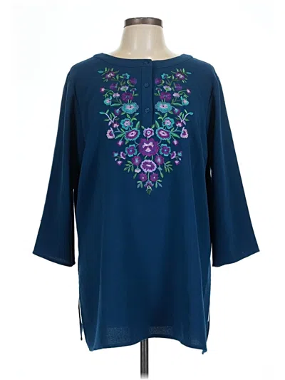 Pre-owned Linea By Louis Dell'olio 3/4 Sleeve Blouse In Blue