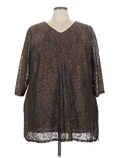 Pre-owned Linea By Louis Dell'olio 3/4 Sleeve Blouse In Brown