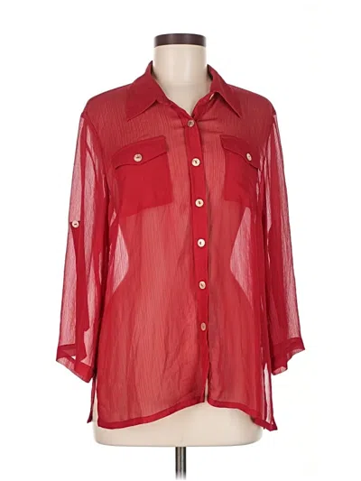 Pre-owned Linea By Louis Dell'olio 3/4 Sleeve Button Down Shirt In Red