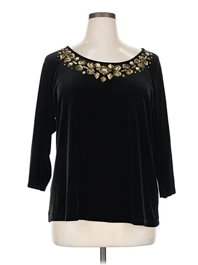 Pre-owned Linea By Louis Dell'olio 3/4 Sleeve Top Black Scoop Neck Tops