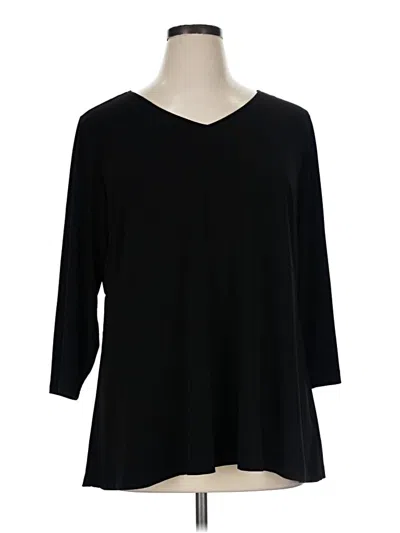 Pre-owned Linea By Louis Dell'olio 3/4 Sleeve Top Black V-neck Tops