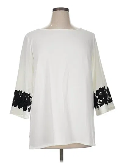 Pre-owned Linea By Louis Dell'olio 3/4 Sleeve Top Ivory Solid Pattern Boatneck Tops In White