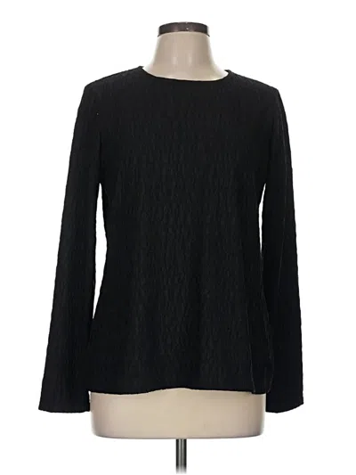 Pre-owned Linea By Louis Dell'olio Long Sleeve Top Black Crew Neck Tops