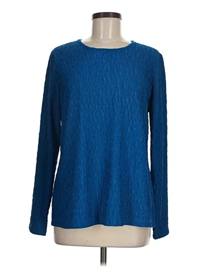 Pre-owned Linea By Louis Dell'olio Long Sleeve Top Blue Crew Neck Tops