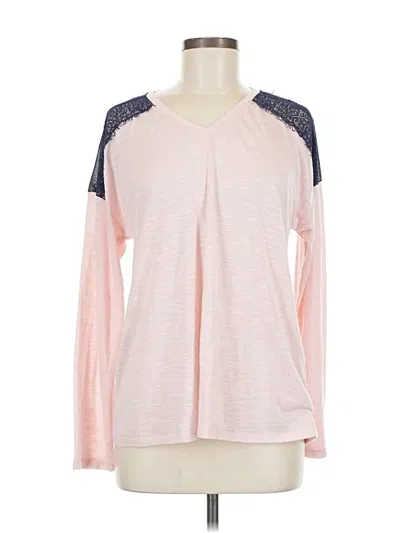 Pre-owned Linea By Louis Dell'olio Long Sleeve Top Pink V Neck Tops