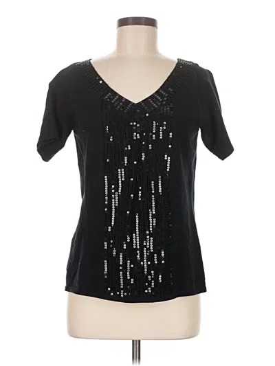 Pre-owned Linea By Louis Dell'olio Short Sleeve Top Black V-neck Tops