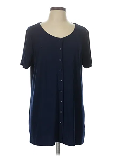 Pre-owned Linea By Louis Dell'olio Short Sleeve Top Blue Scoop Neck Tops