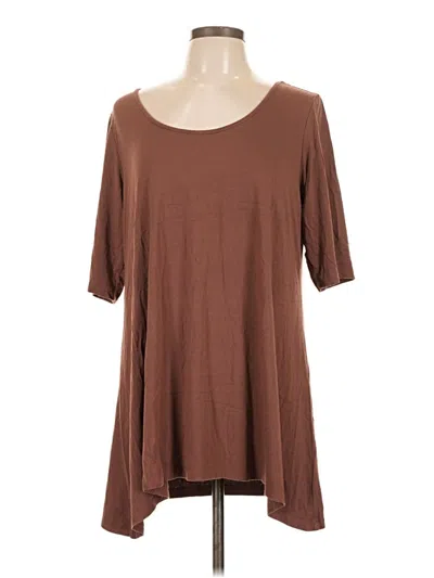 Pre-owned Linea By Louis Dell'olio Short Sleeve Top Brown Scoop Neck Tops