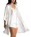 Linea Donatella Bride Satin Wrap Robe, Cami & Tap Shorts Set In Ivy,pink