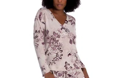 Linea Donatella Comfort Zone Printed Hacci Pajama Top In Purple In Multi