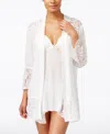 Linea Donatella Flower Child Sheer Lace-trim Kimono Robe Lingerie In Winter White