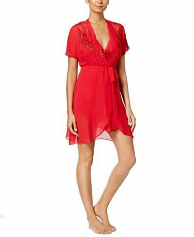 Linea Donatella Lace Trimmed Chiffon Wrap Robe In Red