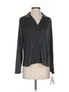 Linea Donatella Long Sleeve Top Silver Metallic Pattern Collared Neckline Tops In Silver