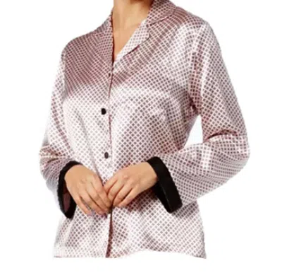 Linea Donatella Satin Notch Collar Pajama Top In Pink/black In Multi
