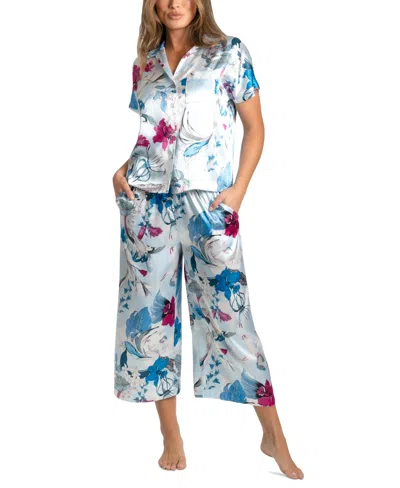 Linea Donatella Women's 2-pc. Ayanna Cropped Satin Pajamas Set In Blue