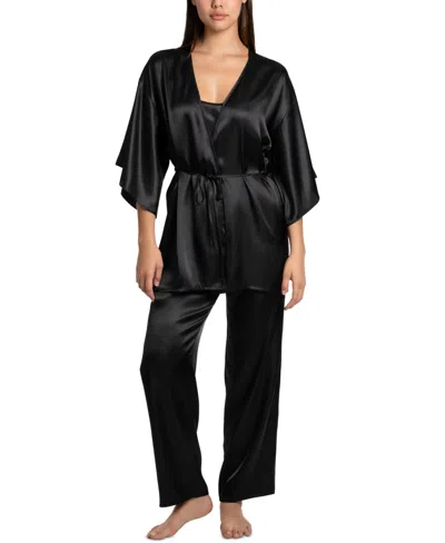 Linea Donatella Women's 3-pc. Satin Fringe Sleep Set In Black