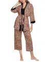 Linea Donatella Women's 3-piece Sleeveless Cami Top, Pants And Wrapper Pajama Set In Animal Print