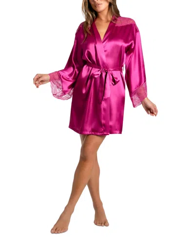 Linea Donatella Women's Ayanna Satin Lace-trim Robe In Fuchsia