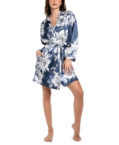 Linea Donatella Women's Flying Garden Satin Wrap Robe In Navy Floral