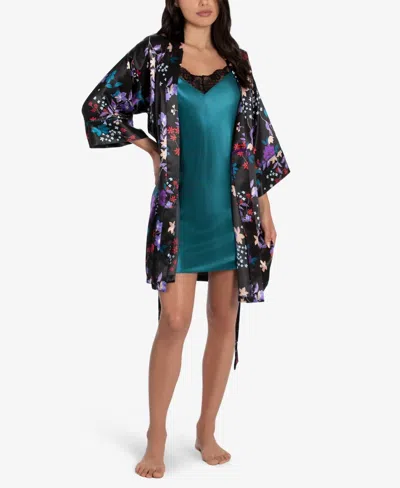 Linea Donatella Women's Lace Trim Solid Chemise In Naida Teal In Multi