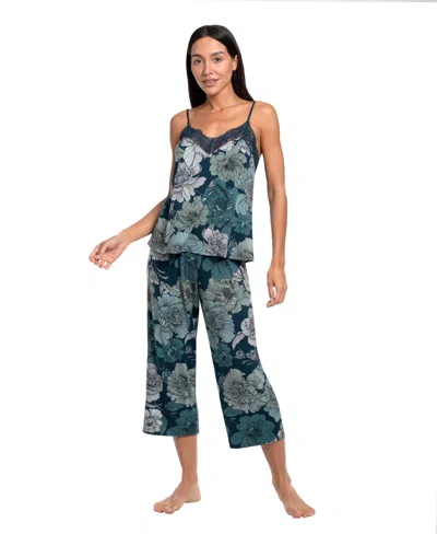 Linea Donatella Women's Lace Trim Top And Cropped Pants, 2-piece Set In Teal