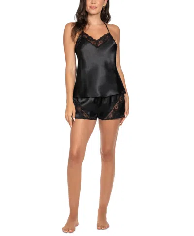 Linea Donatella Women's Lace-trim Satin V-neck Camisole And Shorts, 2-piece Set In Black