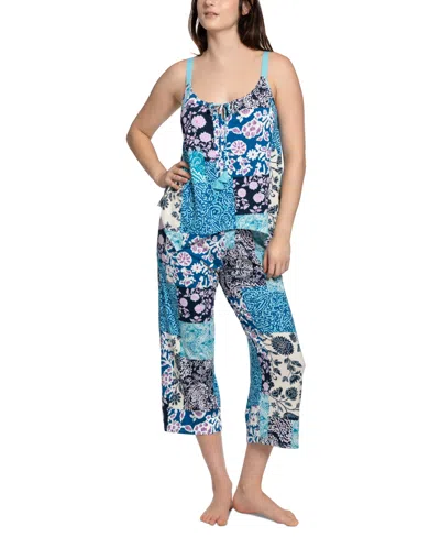 Linea Donatella Women's Maliah Knit Cropped Pants Pajama Set In Patchwork