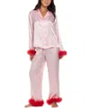 Linea Donatella Women's Marabou Faux-fur Trimmed Pajama Set In Rustcopper