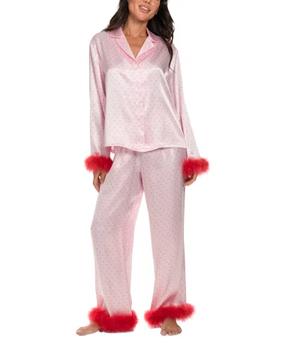 Linea Donatella Women's Marabou Faux-fur Trimmed Pajama Set In Rustcopper