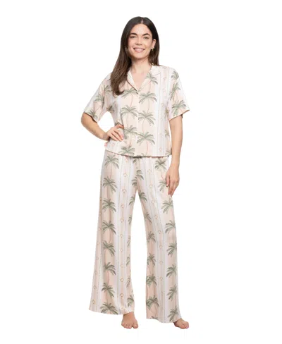 Linea Donatella Women's Notch Collar Shirt & Crop Pants, 2-piece Set In Brown