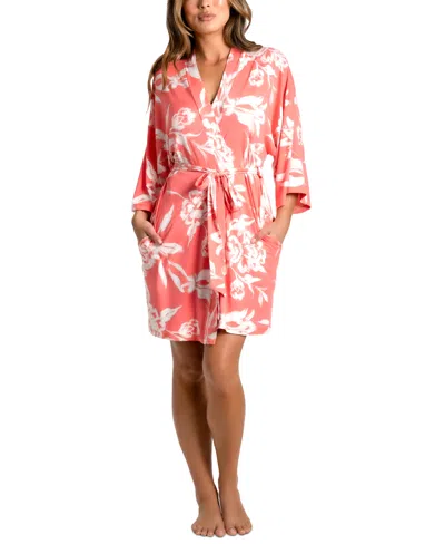 Linea Donatella Women's Printed 3/4-sleeve Robe In Coral