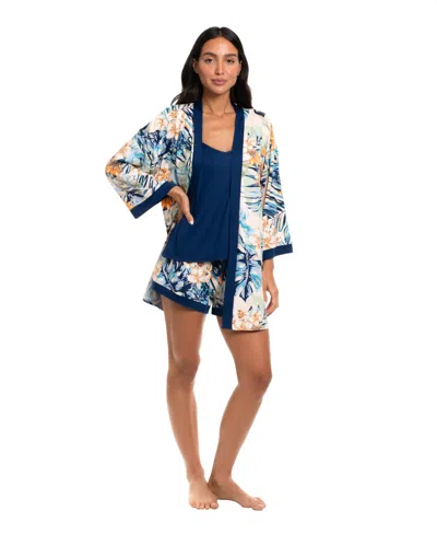Linea Donatella Women's Printed Wrapper, Camisole And Shorts, 3-piece Set In Multi